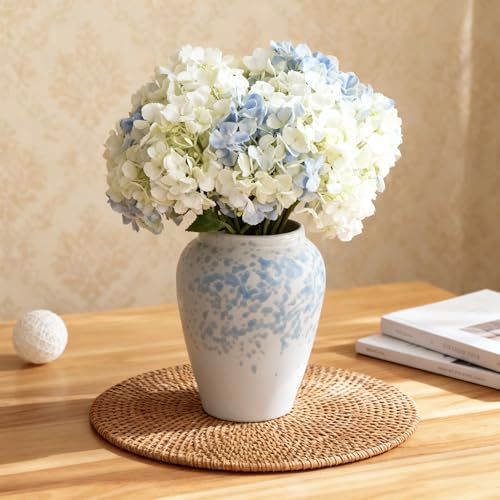 6” Tall Ceramic Vase for Home Decor, Heavyweight Speckled Ceramic Flower Vase for Farmhouse Centerpieces, Modern Table Mantel Shelf Decor, Perfect for Fresh or Artificial Flowers (White) - color: White