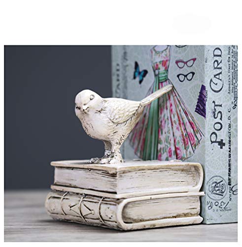 Home Decorative White Birds & Books Vintage Design Resin Bookshelf Bookends,Paper Weights, Book Ends,Bookend Supports, Book Stoppers, Set of 2