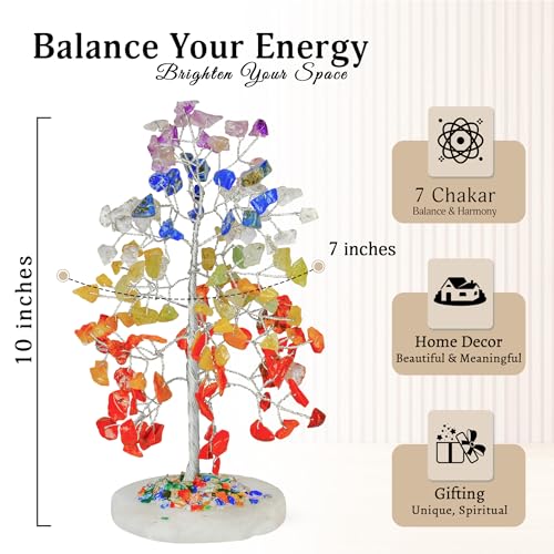 YATSKIA 7 Chakra Tree of Life Crystal Tree | Birthday Gifts for Women | Healing Crystals Gemstone Tree | Crystal Gifts for Mom | Home Office Decor | Handcrafted Unique Gifts - color: #1 Seven Chakra Agate Slice Base
