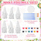 Arrowbash 6 Pcs Garden Ceramics to Paint Ready to Paint Your Own Gnome Statues 5.12 Wildflowers Theme Paintable Figurines DIY Unpainted Ceramics Plaster Crafts Kit with Brush Palette - style: Garden
