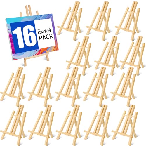 ESRICH 16 PCS 11.8" Wood Easels,Tabletop Easel for Painting,Painting Party, Displaying Canvases, Kids Student Table School Desktop, Portable Canvas Photo Picture Sign Holder - style: 11.8"-16P
