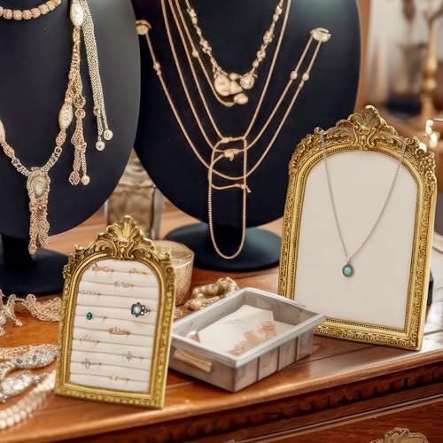 Liliaafar 2 Pcs Vintage Ring Holder Jewelry Display Stand for Vendors Necklace Jewelry Organizer with Velvet Backing for Women Engagement Wedding Anniversary(Retro,White) - color: White, style: Retro