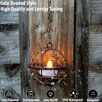 Outdoor Solar Hanging Lanterns Waterproof, Globe Hanging Candle Holder with Flickering Solar Powered Tea Lights, Chargeable Chandelier Light for Backyard Patio Garden Fence Tree Decoration-4Pack