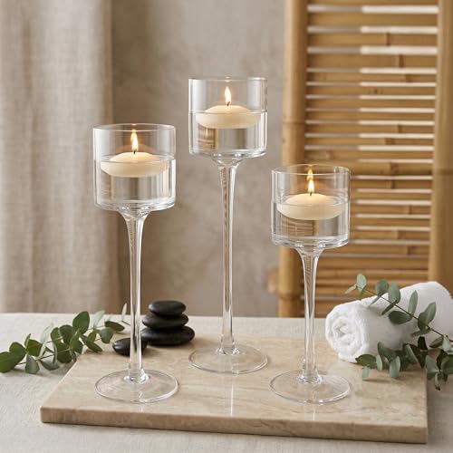 Royal Imports Glass Candleholder Flower Vase, Floating & Pillar Candle Centerpiece Display, Decorative Hurricane on Pedestal for Home or Wedding Set of 3, Clear - color: Clear