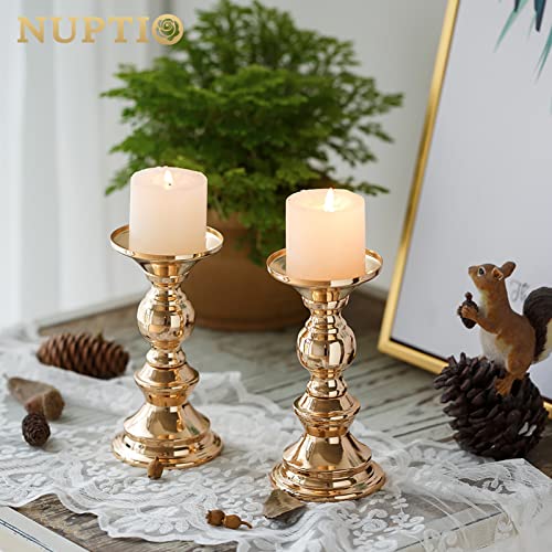 Set of 10 Gold Metal Pillar Candle Holders, Wedding Centerpieces Candlestick Holders for 2 inches Candles Stand Decoration Ideal for Weddings, Special Events, Parties - color: Gold, size: 10 Pcs