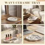 Patelai Ceramic Jewelry Tray Set of 2, Trinket Dish Decorative Cloud Vanity Key Tray for Ring Holder Cute Jewelry Plate Bowl Birthday Gifts for Mom Women Aesthetic Room Decor, White