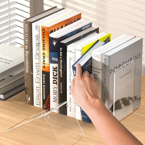 Acrylic Bookends 6 Pcs, Clear Book Ends for Shelves, Transparent Organizer, Holder Stand Decorative, Stoppers for Heavy Duty Books, CD, File, Video Games - color: Clear 6 Pieces