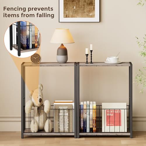 Homleke Narrow Side Table with Magazine Holder, Skinny End Table Perfect for Small Spaces, Space-Saving Design for Living Room, Bedroom, or Office, 7.1" D x 16.9" W x 23.6" H, Greige - color: Greige - Standard