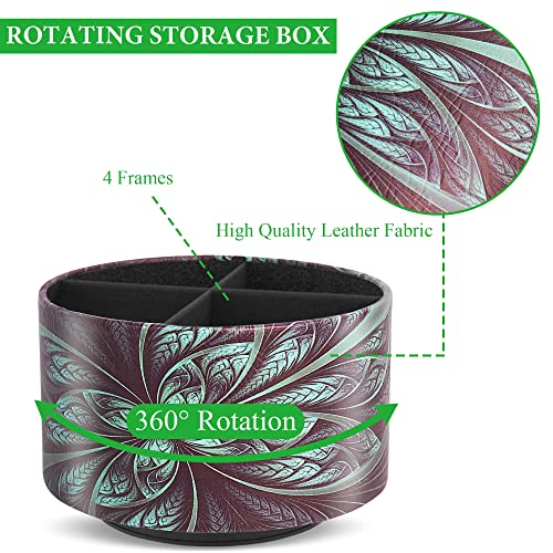 lizimandu Round Leather Art Supply Organizer,Remote Control Holder,360 Degree Rotating,Multi-Functional Pencil Holder,4 Compartments Desktop Stationary Organizer(1-Green Flower) - color: 1-Green Flower