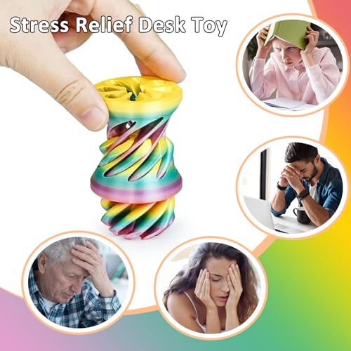 3PCS Impossible Cone,3D Printed Spiral Cone Fidget Toys,Impossible Pyramid Passthrough Sculpture,Stress Relieving Toys for Adults and Kids,Stocking Filler White Elephant Gifts(Rainbow) - color: Rainbow