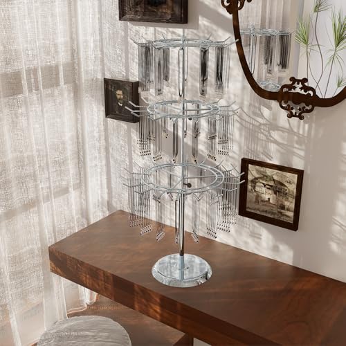 Jewelry Rotating Rack with 12/15/18 Hooks Chrome Necklace Keychain Display Organizer Stand 3 Tier for Boutique Countertop Use - size: Length-Incremental Style - 45 hooks