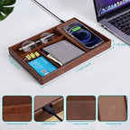 Valet Tray, Built in Wireless Charging Pad, Nightstand Organizer, Dresser Organizer, Mens Jewelry Box, Valet Charging Station, Faux Leather Valet Tray for Men and Women, Brown - color: Brown +Wireless