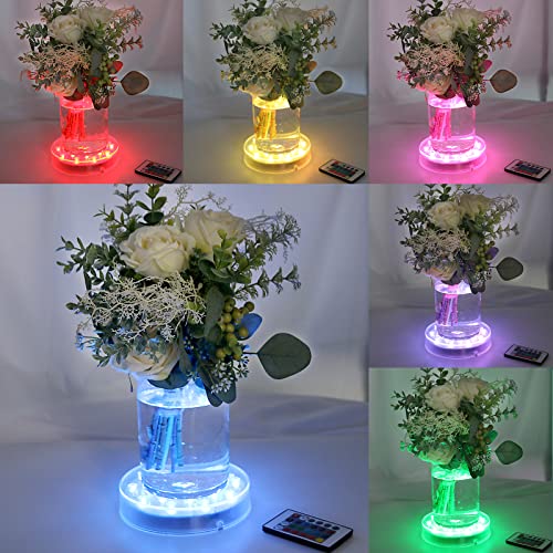 LARDUX Pack of 4 LED Lights Base with Remote - 6-inch Round Lights Display Stand for Effiel Tower Vase Crystal Glass Art LED Pedestal Base - Charging USB or Battery Powered - size: 6-inch led base with remote