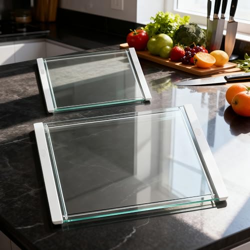 Tempered Glass Cutting Board with Juice Groove - 16x12 Inch Kitchen Cutting Board with Silicone Non-Slip Feet, Easy to Clean & Dishwasher Safe - Ideal for Vegetables, Fruits, Bread, Meats (White) - color: White