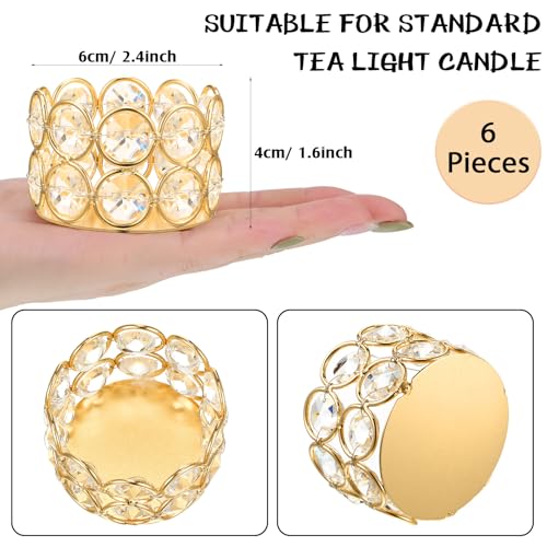 Potchen 6 Pieces Crystal Tealight Candle Holders Bulk, Votive Candle Holder Stands with Diamond Design for Table Centerpieces Wedding Party Home Decor and Holiday Favors (Gold) - color: Gold