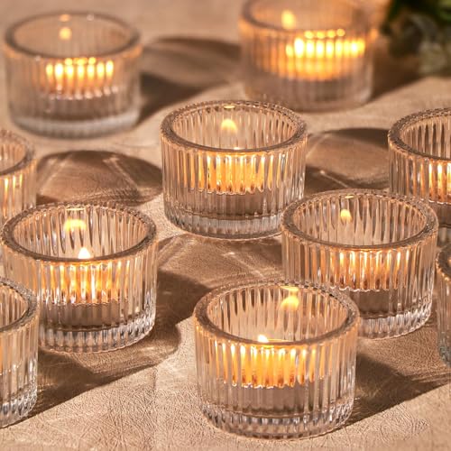 HAVITI 24 Pack Clear Tealight Candle Holders, Glass Votive Candle Holders for Fall Wedding Table Centerpiece, Home Decor and Party Supplies - color: Clear, size: 1.3" x 2"