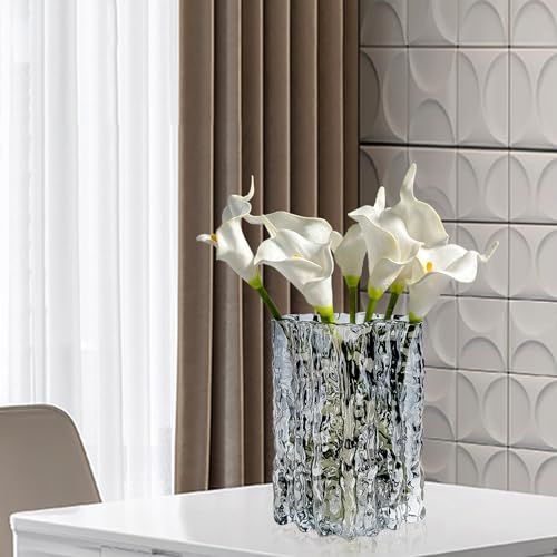 Aoderun Glass Vase Crystal Vase Heavy Duty Large Flower Vase for Dining Table Kitchen Office Home Shelf Wedding Living Room Centerpieces(Grey) - color: Gray