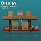 51pcs 2-Tier Wood Earring Display Stand, Retail Display Riser Earring, Ring Holder Stand, Removable Countertop Small Merchandise Display Stand with 50 Pcs Earring Card (Light brown) - color: 2 Tier