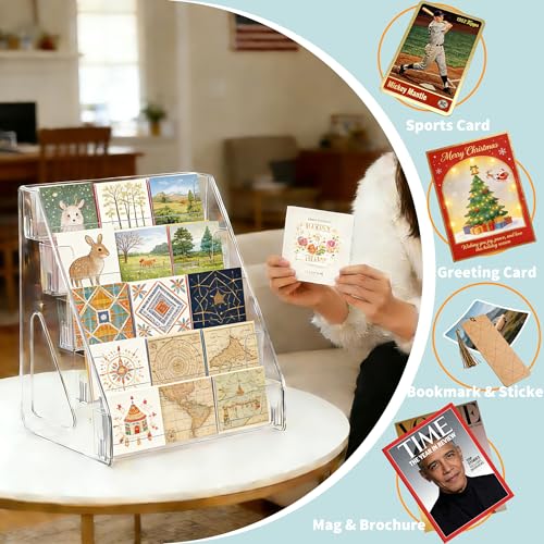 5-Tier Clear Acrylic Display Stand | No-Tool Snap-On Assembly | Portable Holder for Graded Sports Cards (PSA/BGS/SGC Slabs), Stickers, Stamps | Tabletop Organizer for Vendor Events, Retail Stores