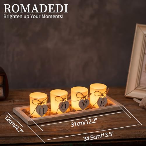 Romadedi Wooden Decorative Tray Candle Holder - 13.5 inch Wood Long Narrow Tray Home Decor Small Rustic Farmhouse Centerpieces Trays for Coffee Table Dining Room Living Room, Whitewashed
