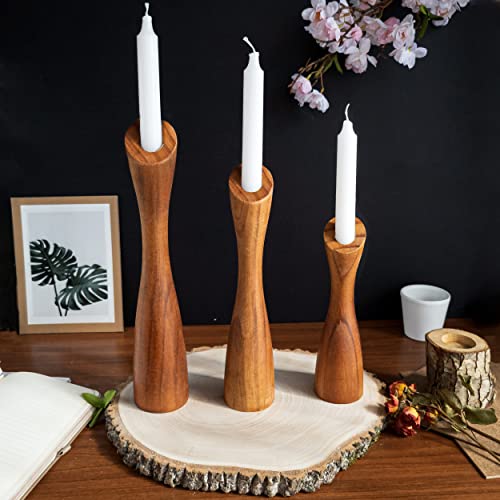 OLEEK Wooden Taper Candle Holders - Woods Taper Candle Holders for Table Centerpiece - Wood Candlestick Holders (9", 8", 6") Wooden Candlestick Holder for 7/8" candlesticks - Candlestick Holders Wood - size: 12"+10"+8" H
