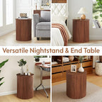 AVZEAR Small Round Side Table Fluted Night Stand Set of 2, 17.7" Mid Century Modern End Table, Circle Bedside Tables Wood Nightstands for Small Spaces, Living Room, Bedroom (Rustic Walnut) - color: Walnut, size: 17.7"D x 17.7"W x 21.6"H