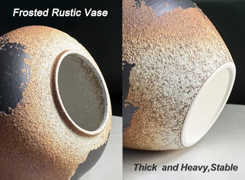 GeLive Round Ceramic Vase Brown Rustic Textured Moon Jar Table Centerpiece Pottery Vase Decorative Planter Pot Flower Container for Fresh Dried Plants Home Decor Kitchen Utensil Holder - color: Brown