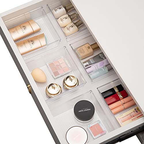 Backerysupply Clear Plastic Drawer Organizer Tray for Vanity Cabinet (6"×6"×2"，Set of 8),Storage Tray for Makeup, Kitchen Utensils, Jewelries, and Gadgets… - size: 6 in x 6 in x 2 in