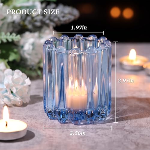HAVITI 6 PCS Votive Candle Holder, Blue Glass Candle Holders, Tealight Candle Holder for Wedding Centerpieces Dinner Party Baby Shower Table Decor - color: Blue
