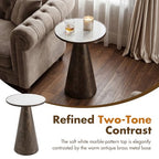 Hyfirm Antique Brass Pedestal End Table with Faux White Marble Top, 16x16x23 Round Drink Table for Living Room, Vintage Industrial Metal Side Stand for Couch & Accent Chairs in Small Spaces