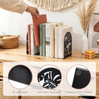 HappyHapi Decorative Bookends, Metal Book Ends for Shelves, 1 Pair Book Holder for Heavy Books, Boho Style Ends for Home Office Library, 4.61X 3.54 X 7 Inch