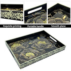 Serving Tray with Handles, 15.7 * 11.8 inches, Plastic Ottoman Tray with Exquisite Paintings, Trays for Coffee Table - color: Black Peony