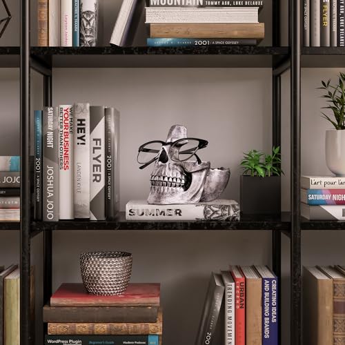 READAEER Skull Glasses Stand Holder, Creative Eyeglasses Holder, Sunglasses Spectacle Display Rack, Key Holder Resin Sculptures for Entryway, Home, Office, Desk, Nightstand (Silver) - color: Silver