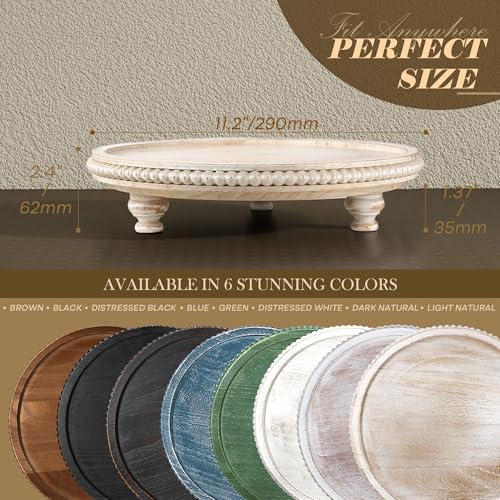 EOSAHR Rustic Round Pine Wooden Display Riser – Farmhouse Beaded Wooden Trays For Decor, Plant Stand & Coffee Table – Display Risers for Room Decor & Kitchen Organizer (Light-Natural) - color: Light-Natural