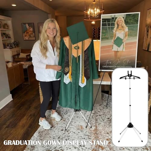 Bucherry Graduation Gown Display Stand Adjustable Garment Hanger for T Shirt Portable Hanging Metal Clothes Stand for Cap Clothing Jacket Coat Shirt Display (Rack,Silver and Black,32"-63") - color: Silver and Black, size: 32"-63", style: Rack