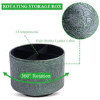 lizimandu Round Leather Art Supply Organizer,Remote Control Holder,360 Degree Spinning,Multi-Functional Pencil Holder,4 Compartments Desktop Stationary Organizer(1-Carved Metal Green1) - color: 1-Carved Metal Green1