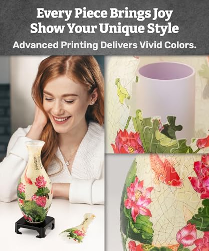 Pintoo 3D Puzzle Vase Unique Flower Vase Made by 160 Curved Plastic Puzzle Pieces House Warming Gift for Flower Arrangements and Home Decoration, for Mom [S1024] (Translucent, Carp with Lotus) - color: Carp With Lotus, size: Translucent