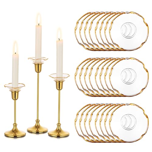 Glasseam Glass Candle Drip Protectors: Set of 24 Gold Rim Bobeches for Candlestick Holders Decorative Wax Catchers for Candles Wax Drip Guard for Taper Candle Holders Bulk Table Decorations - color: Gold Rim, size: Curved-24pcs