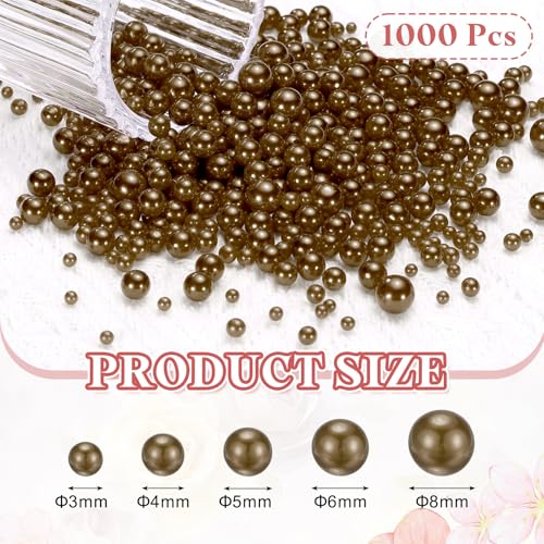 PATIKIL 1000 Pcs No Hole Pearls, 3mm 4mm 5mm 6mm 8mm Mini Round Faux Pearl for Art Crafts Jewelry Making Nail Vase Filler Birthday Wedding Party, Dark Brown - color: Dark Brown