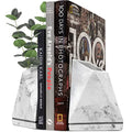 Marble Style Bookends - Decorative, Heavy Duty Book Holder for Shelves, Non Skid, Unique Design (White)