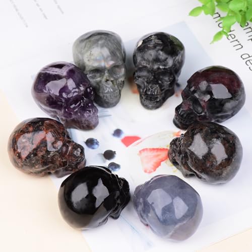 2 Inch Shimmer Stone Crystal Skulls Decor,Human Skull Sculpture Statues Healing Crystal Decor,Halloween Skull Figurines,Home Office Decoration Christmas Meditation Gifts for Men Women - color: Shimmer Stone