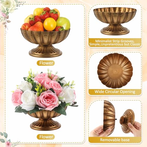 2 Pcs Metal Compote Bowl for Centerpiece Flower Holder Small Compote Vase Decorative Indoor Outdoor Flowers Fruits Plant for Valentine's Day Wedding Home Party Decoration (Gold Bronze) - color: Gold Bronze