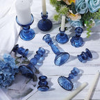 Mumufy 20 Pcs Glass Crystal Taper Candle Holders Clear Glass Candlestick Holder Fit 0.8 Inch Candles Crystal Decorative Candle Stand Centerpiece Table Wedding Dining Party (Blue) - color: Blue