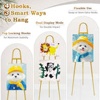 57"– 42" Height Adjustable Gold Easel Stand for Signs, Lockable at Any Height – 4 Hooks, 3 Display Modes, Easel with Design Templates – Ideal for Wedding Welcome Sign, Parties, Art & Retail Display