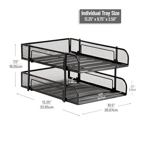 Mind Reader Stackable Paper Tray, Desktop Organizer, File Storage, Office, Metal Mesh, 2 Pcs, Black - color: Black
