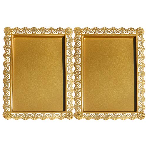 2Pcs Rectangle Iron Cupcake Serving Tray Fruit Dessert Plates for Party Anniversary Wedding Christmas Baby Shower (Gold) - color: Gold