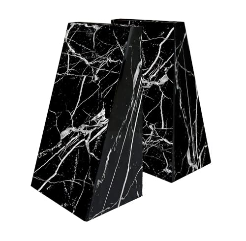 Ottimo Premium Polished Stone Marble 6" Book Ends for Bookshelf Decor, Home, Office or Kitchen Shelves. Heavy, Triangular, and Decorative Book Stopper with Anti-Slip Pads (Black Ice) - color: Black Ice