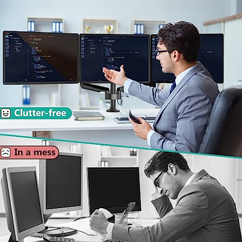 WALI Triple Monitor Mount for 13-32 inch Screens, Adjustable 3 Monitors Desk Mount with Swivel, Tilt, Clamp & Grommet Kit, Triple Monitor Stand for Desk, VESA 75x75/100x100mm (GSDM003), Black - size: 13"-32", style: Triple Arms