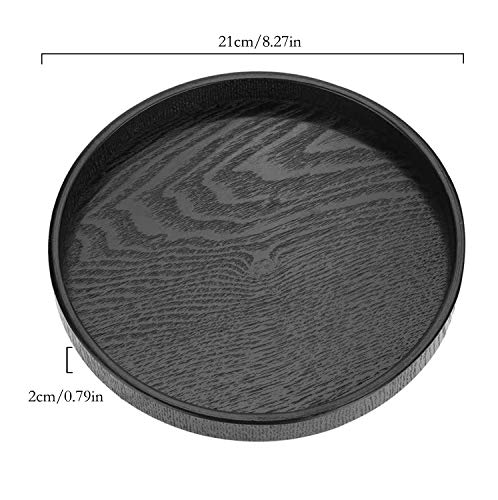 Round Wood Serving Tray, Solid Wooden Decorative Tray Non-Slip Tea Coffee Table Tray Snack Plate Food Meals Serving Tray with Raised Edges for Home Decor Kitchen Restaurant (8.2inch, Black) - size: 8.2"