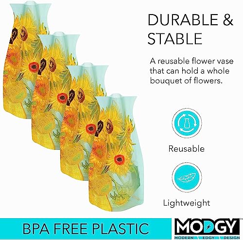 MODGY Expandable Flower Vase, Plastic Decorative Modern Foldable Printed Vases for Centerpieces for Wedding, Dining Table, Home Decor, Living Room, Bathroom, Office, Sunflowers, 4 Pack - style: 4 Pack